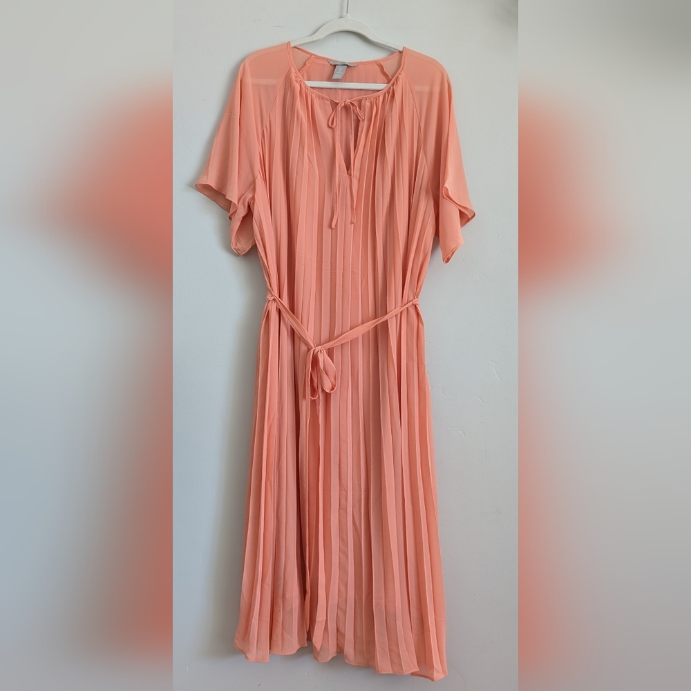 H&M Coral Pleated Midi Dress